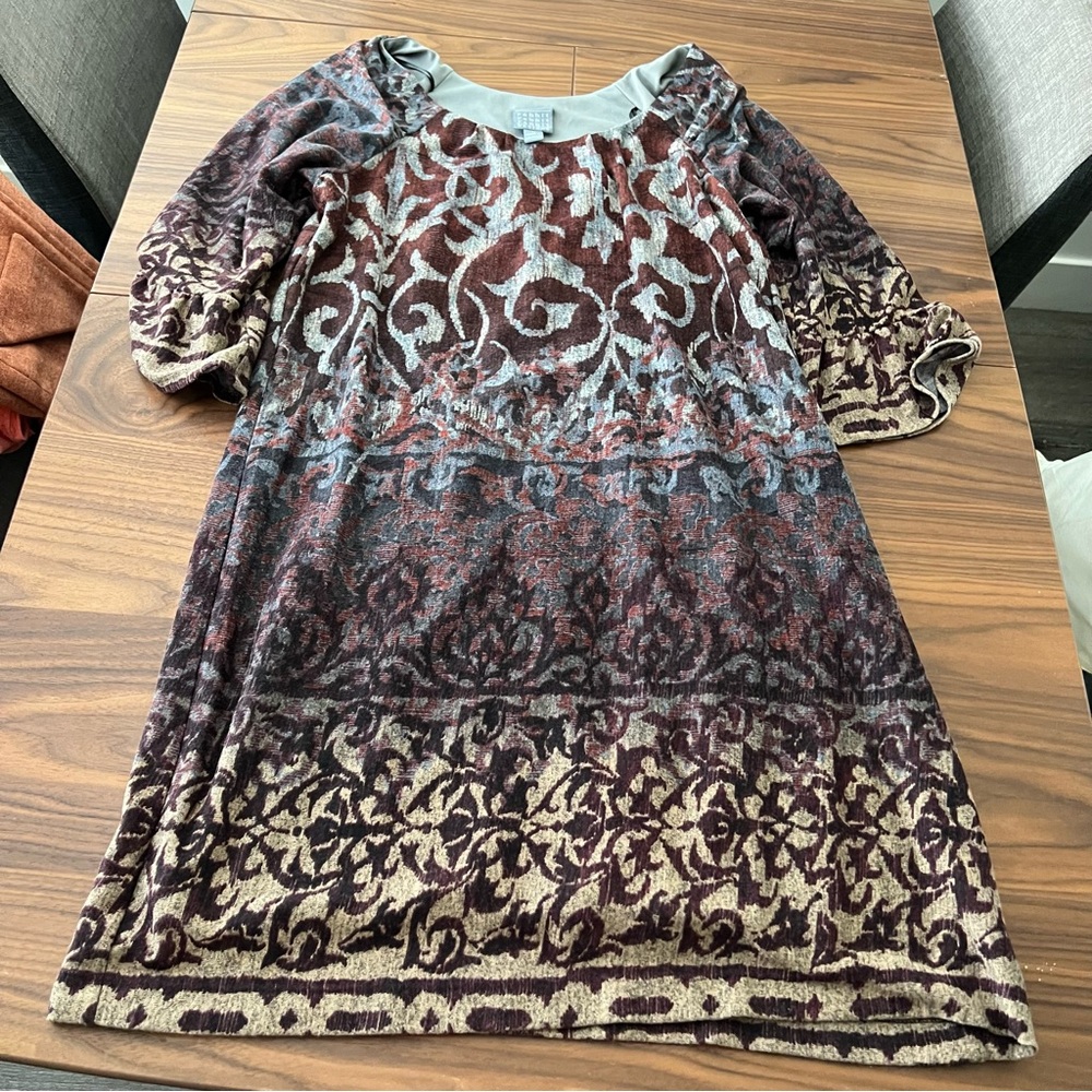 Rabbit Rabbit Rabbit Brown Gray Bishop Sleeve Dress